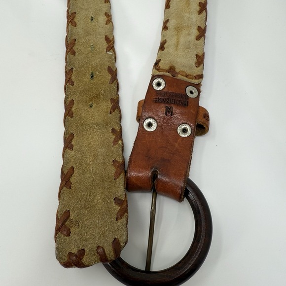 Vintage Leather Belt Made In Mexico Size 38 Woven Die‎ Cut Navajo Aztec Inlay main image 4